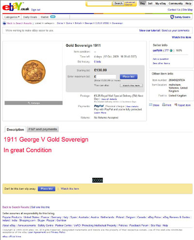 quiffy96 eBay Listing Using our 1911 Sovereign Reverse Obverse Photographs